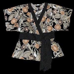 Ninety Multicolor KimonoWrap Flutter Sleeve Blouse Fairycore 90s Clean Girl Sz M